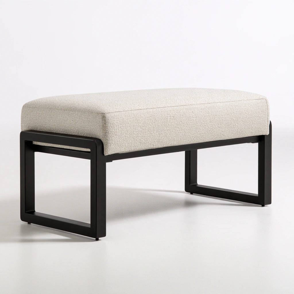 Pouf contenitore rivestito in tessuto, colore beige chiaro