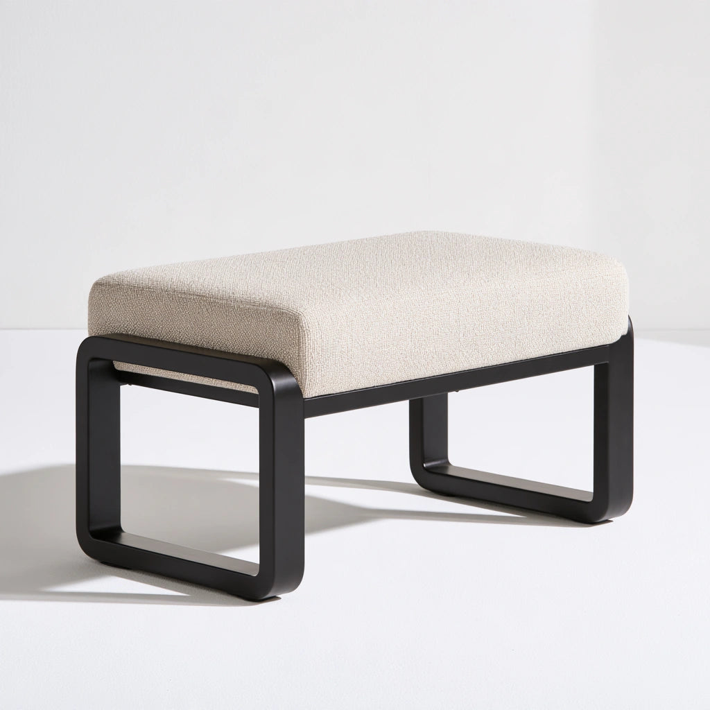 Pouf contenitore rivestito in tessuto, colore beige chiaro